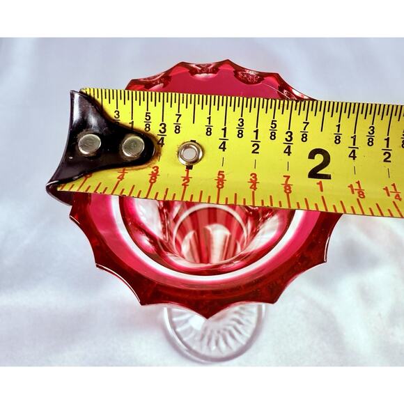 Antique Bohemian Ruby Cut to Clear Trumpet Bud Vase 6.5” Victorian Art Glass - Picture 8 of 8